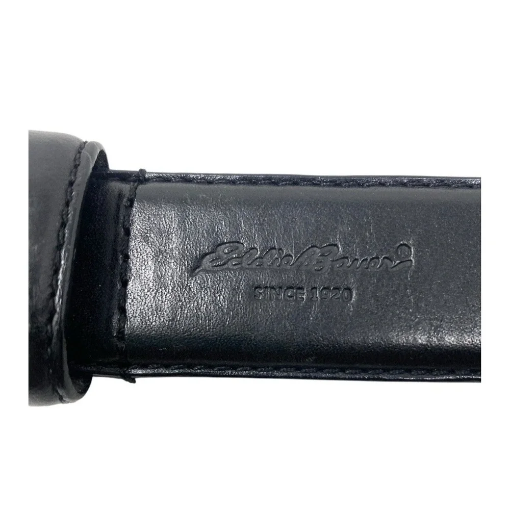 Eddie Bauer Mens Black Leather Dress Belt Size 36 Career Casual Business Logo